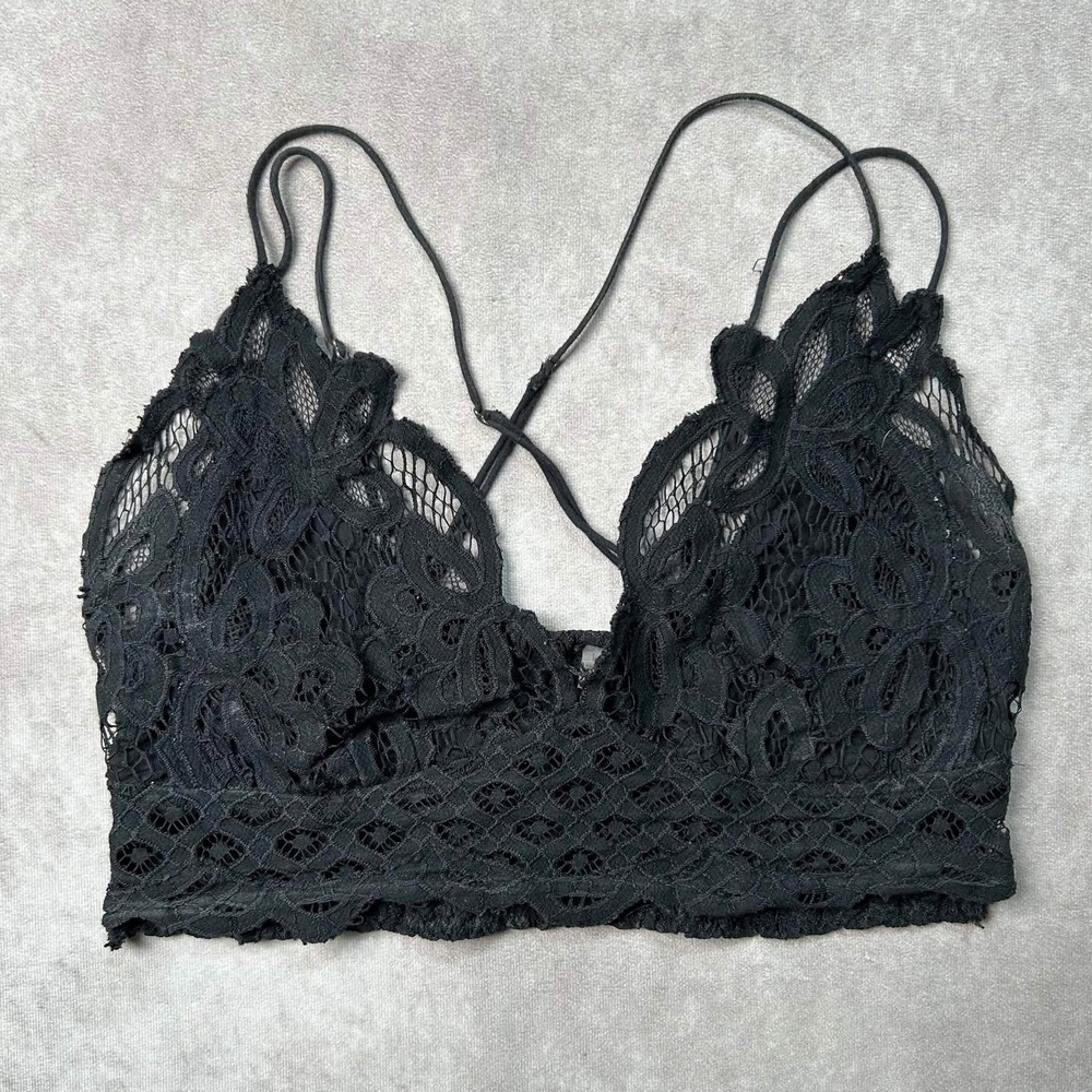 Free People FP One Black Floral Lace Smocked Adella Bralette L Large
